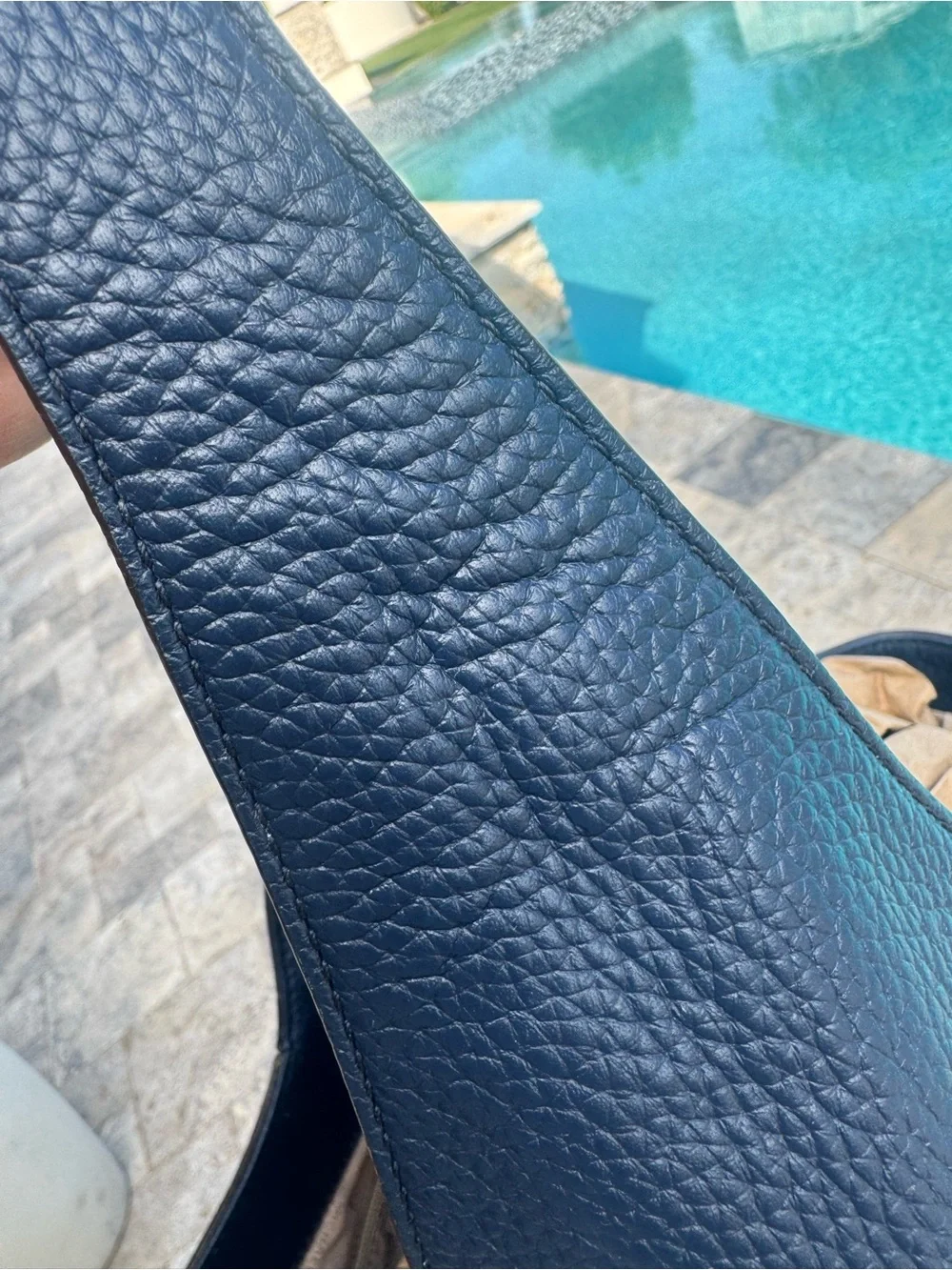 Michael Kors Dark Navy Pebbled Leather Hobo with Gold MK Charm - Picture 9 of 12